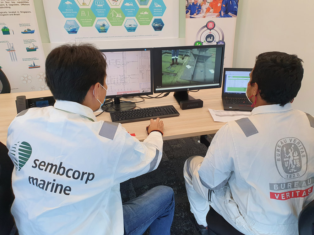 Sembcorp Marine and BV performing a real time remote survey with the on-site quality control team