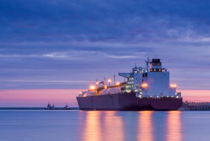 LNG Carrier departing to the horizon 
